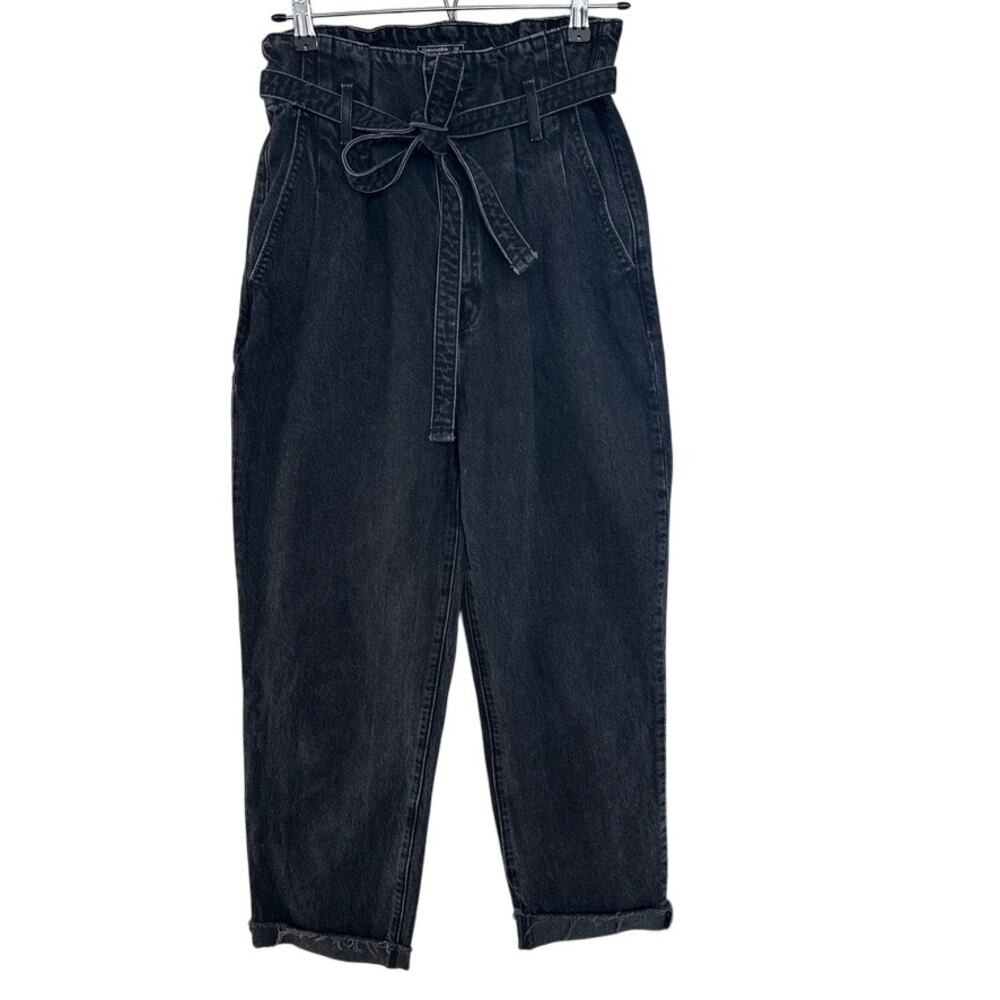 Abercrombie & Fitch Women's Black Mom Jean Paper Bag Waist Mom Jeans Size 28/6